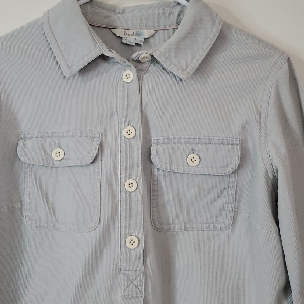 Boden Day Dress Size 4 Petite Light Grey Micro Cordoroy Collared - Picture 4 of 15